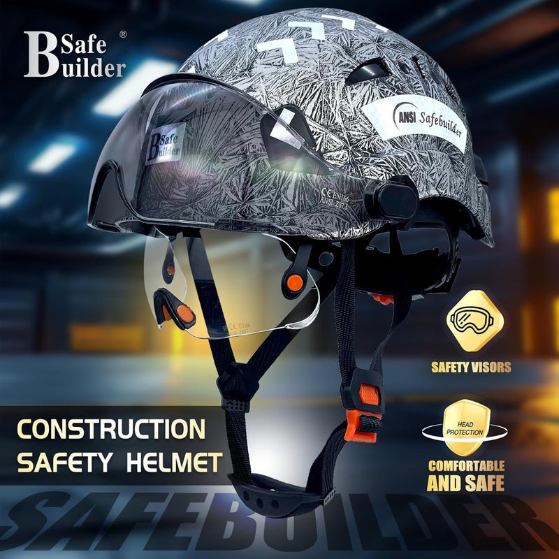 SAFEBUILDER Industrial Safety Helmet with Visor ABS Hard Hat with Visor Adjustable Ventilation Hardhats Construction Head Protection ANSI Z89.1 - Image 2